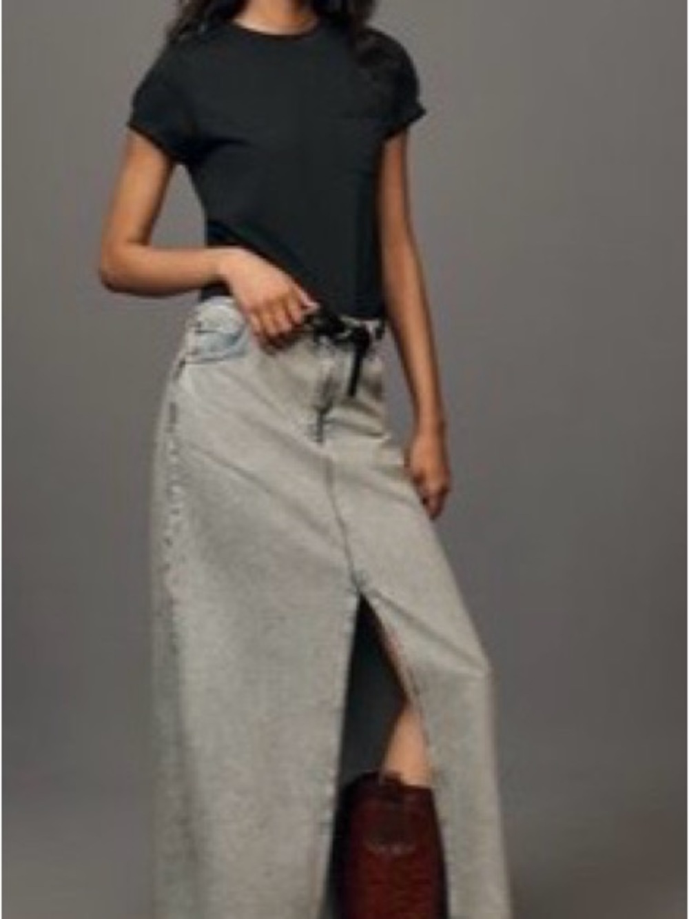 Pilcro Light Wash Denim Midi Skirt with Center Front Slit